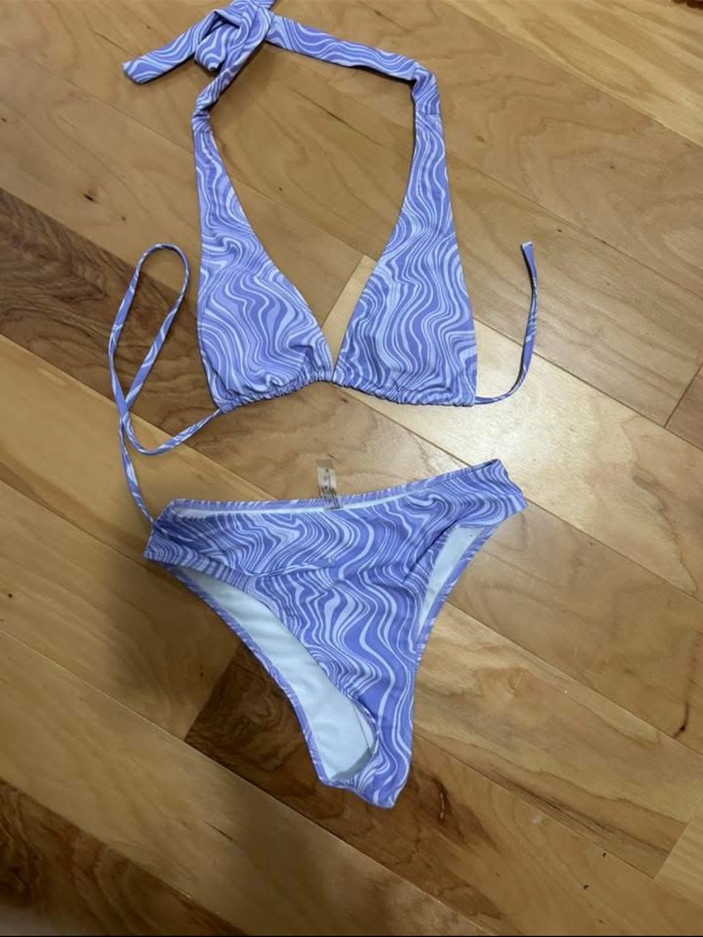 Lilac Wave Print Tie-Halter Bikini Set - Women Swim